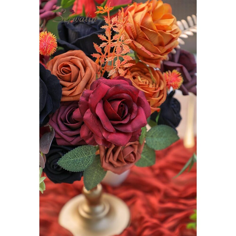 6083 Artificial Flowers Black Orange Fall Flowers Halloween Black Wedding - Picture 6 of 7